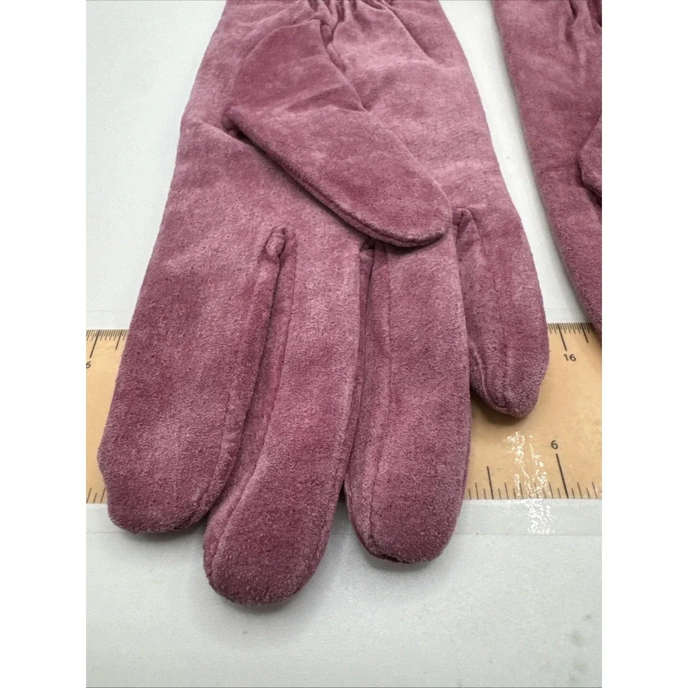 Womens Mauve Suede Mid Length Dress Gloves Elastic Wrist Topstitched Plum